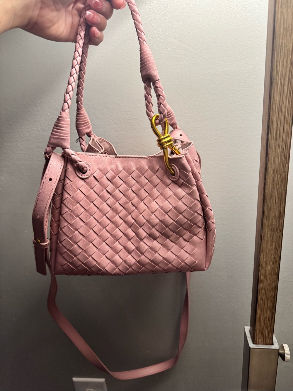 Woven Pink Shoulder Bag with Braided Handles